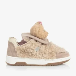 Monnalisa Girls Beige & Pink Teddy Bear Trainers Best