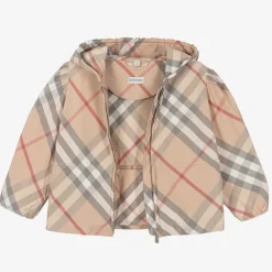 Burberry Girls Beige Check Hooded Jackets Clearance