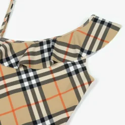 Burberry Girls Beige Check Swimsuit Clearance