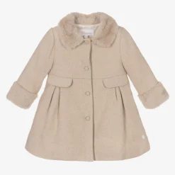 Patachou Girls Beige Cotton & Faux Fur Coat Discount