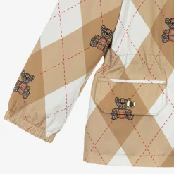 Burberry Girls Beige Cotton Argyle Hooded Jacket New
