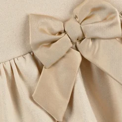 A Dee Girls Beige Cotton Bow Dress