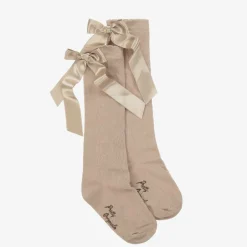 Pretty Originals Girls Beige Cotton Bow Socks Clearance