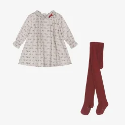 Tutto Piccolo Girls Beige Cotton Dog Dress Set Online