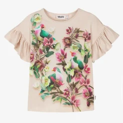 Molo Girls Beige Cotton Floral Dove T-Shirt Clearance