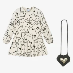 Mayoral Girls Beige Cotton Heart Print Dress Set Discount