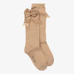 Carlomagno Girls Beige Cotton Knee Length Socks Hot
