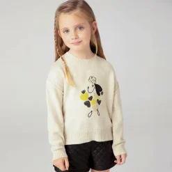 Mayoral Girls Beige Dog & Sequin Heart Sweater New
