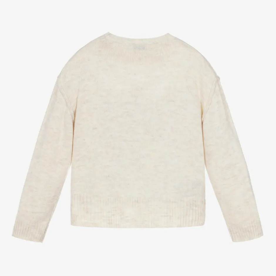 Mayoral Girls Beige Dog & Sequin Heart Sweater New