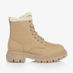 Calvin Klein Girls Beige Faux Leather Boots Online
