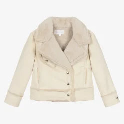 Patachou Girls Beige Faux Suede & Faux Fur Jacket Clearance