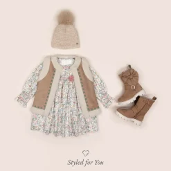 Paz Rodríguez Girls Beige Faux Suede & Fleece Gilet Hot