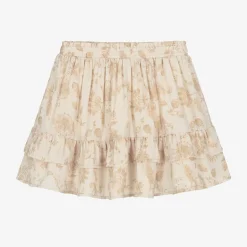 Le Chic Girls Beige Floral Crêpe Chiffon Skirt Outlet