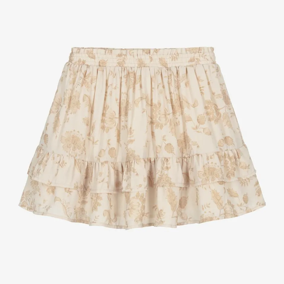 Le Chic Girls Beige Floral Crêpe Chiffon Skirt Outlet