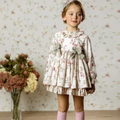 Abuela Tata Girls Beige Floral Print Cotton Dress Sale