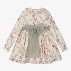 Abuela Tata Girls Beige Floral Print Cotton Dress Sale