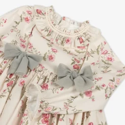 Abuela Tata Girls Beige Floral Print Cotton Dress Sale