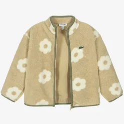 Lacoste Girls Beige Floral Teddy Fleece Jacket Clearance