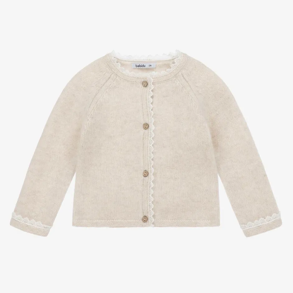 Babidu Girls Beige Knit & Lace Cardigan Discount