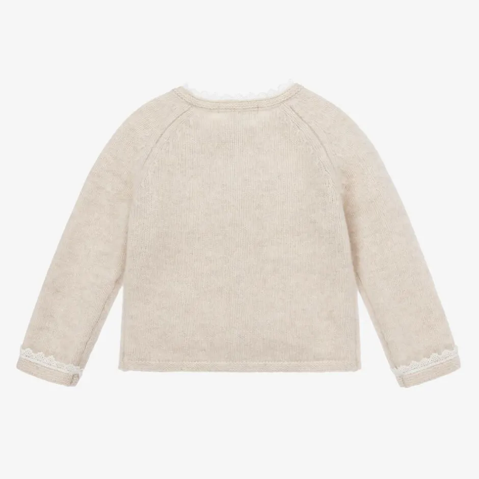 Babidu Girls Beige Knit & Lace Cardigan Discount