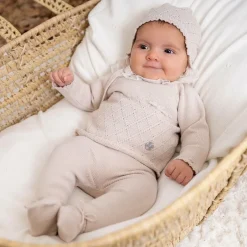 Artesanía Granlei Girls Beige Knitted Babysuit & Hat Set Best