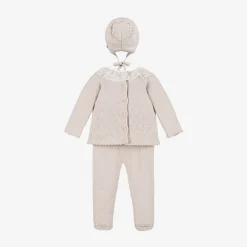 Artesanía Granlei Girls Beige Knitted Babysuit & Hat Set Best