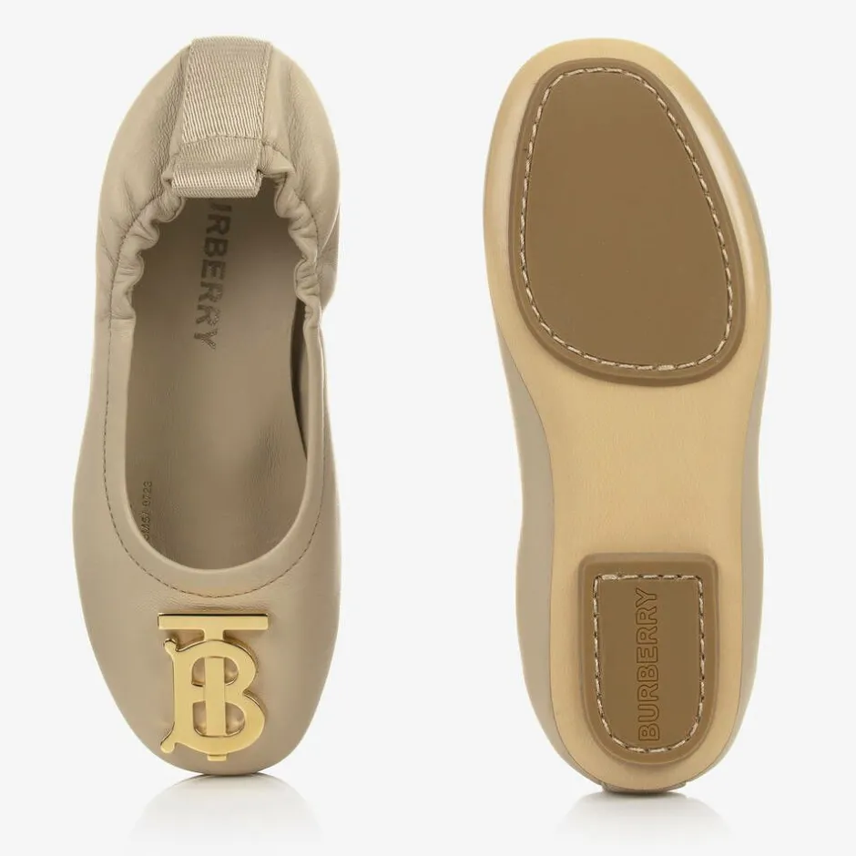 Burberry Girls Beige Leather Ballerinas Sale