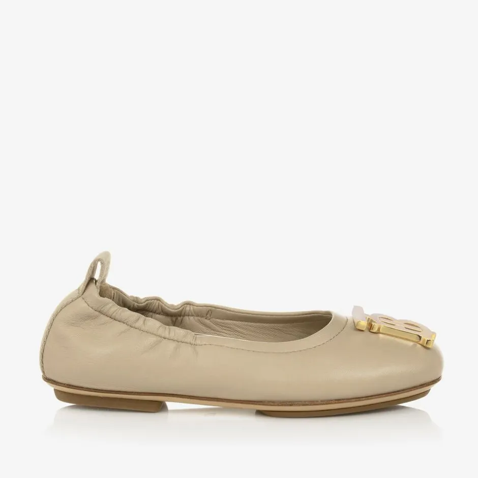 Burberry Girls Beige Leather Ballerinas Sale