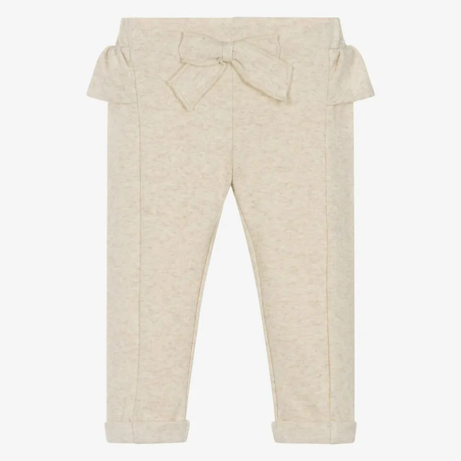 Everything Must Change Girls Beige Marl Cotton Bow Trousers Discount