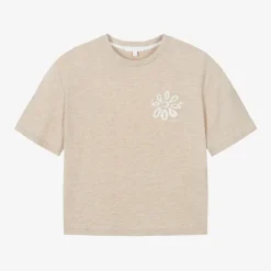 Chloé Girls Beige Organic Cotton Flower T-Shirt Sale