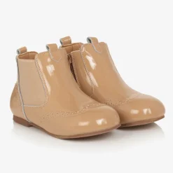 Beau KiD Girls Beige Patent Leather Chelsea Boots Best