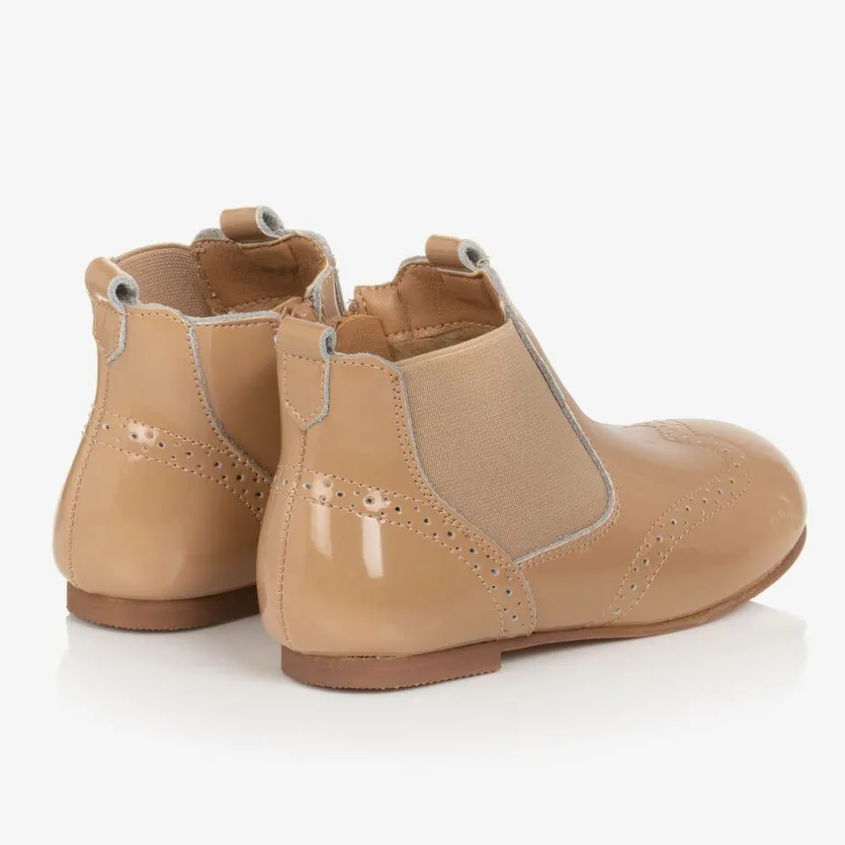 Beau KiD Girls Beige Patent Leather Chelsea Boots Best