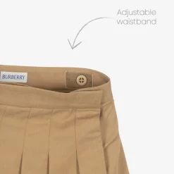 Burberry Girls Beige Pleated Twill Skirt New