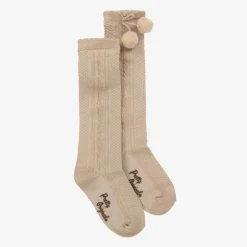 Pretty Originals Girls Beige Pom-Pom Cotton Socks Discount