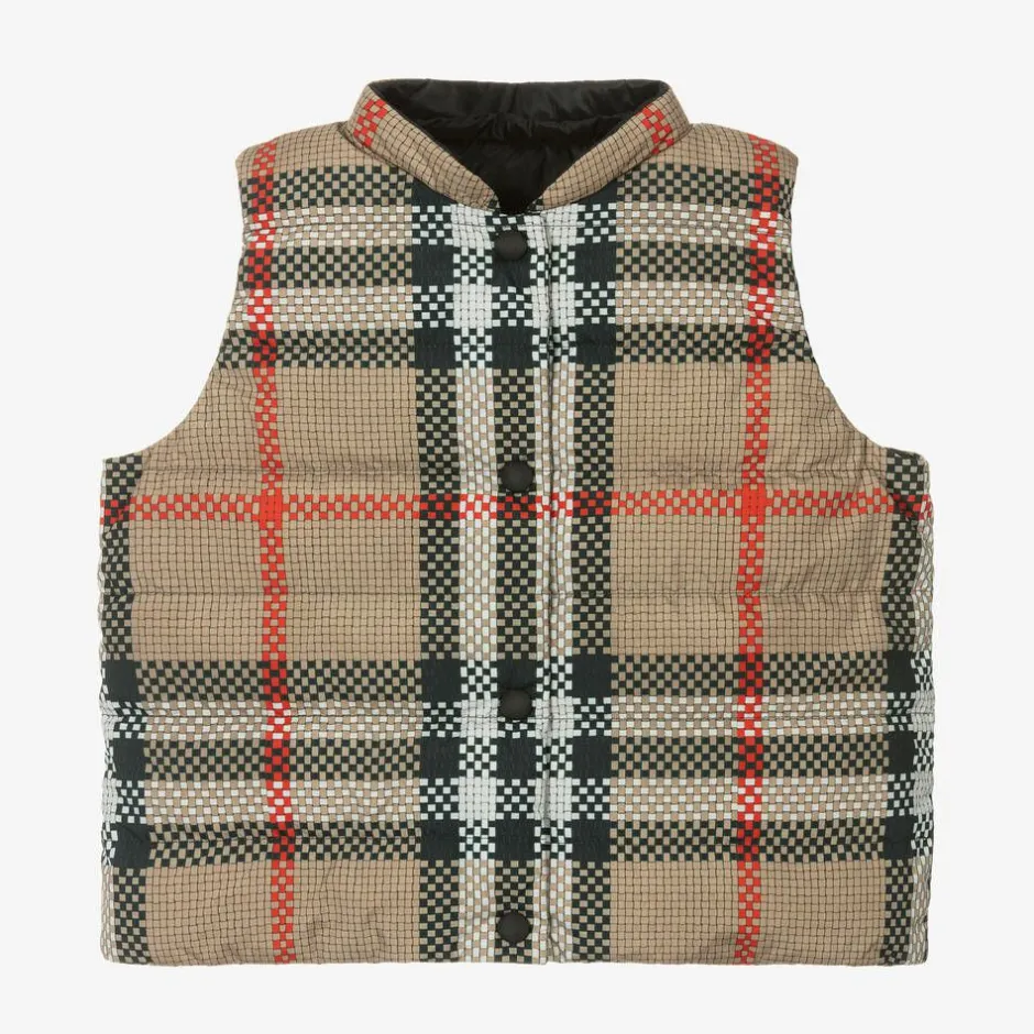 Burberry Girls Beige Reversible Check Gilet Clearance