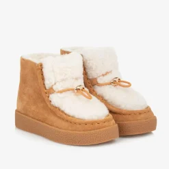 Age of Innocence Girls Beige Suede & Shearling Leather Boots New