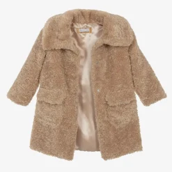 Monnalisa Girls Beige Teddy Fleece Coat Online