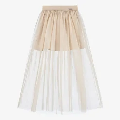Monnalisa Girls Beige Tulle Maxi Skirt