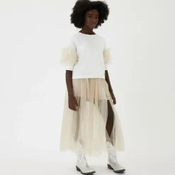 Monnalisa Girls Beige Tulle Maxi Skirt