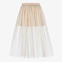 Monnalisa Girls Beige Tulle Maxi Skirt
