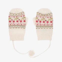 Bonpoint Girls Beige Wool & Cashmere Cherry Mittens New