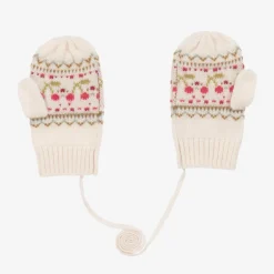 Bonpoint Girls Beige Wool & Cashmere Cherry Mittens New