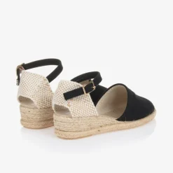 Pisamonas Girls Black & Beige Wedge Espadrilles Hot