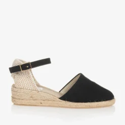Pisamonas Girls Black & Beige Wedge Espadrilles Hot
