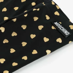 Moschino Kid-Teen Girls Black & Gold Heart Cotton Leggings Best