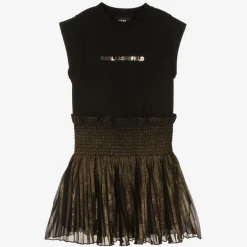 KARL LAGERFELD KIDS Girls Black & Gold Pleated Dress Discount