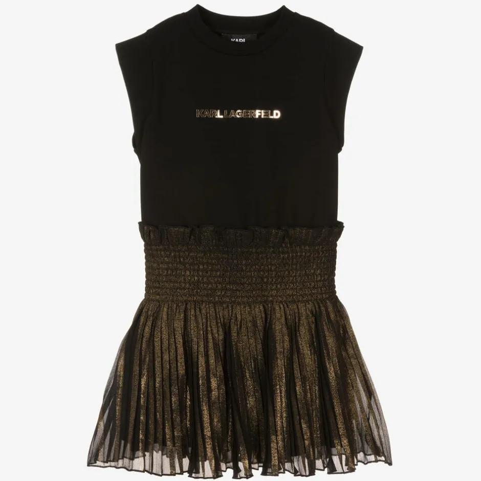 KARL LAGERFELD KIDS Girls Black & Gold Pleated Dress Discount