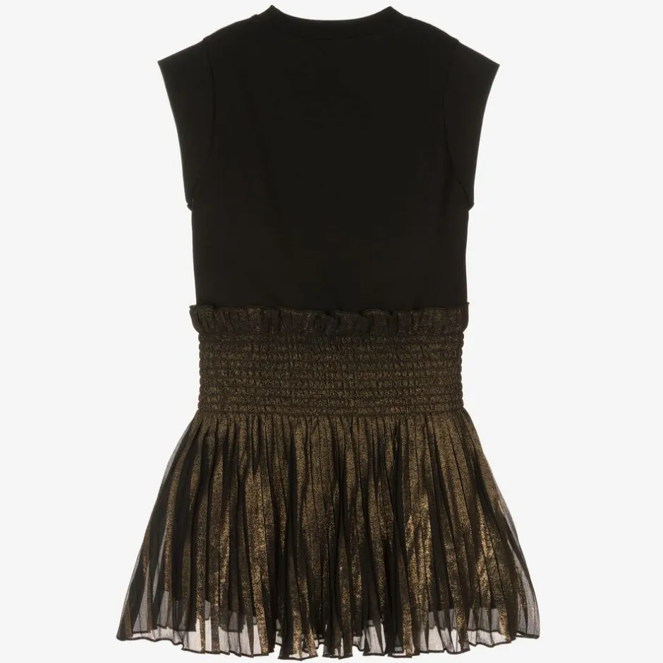 KARL LAGERFELD KIDS Girls Black & Gold Pleated Dress Discount