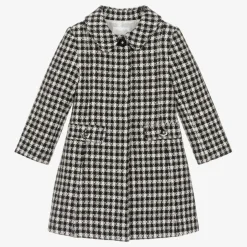 Patachou Girls Black & Ivory Check Tweed Coat New