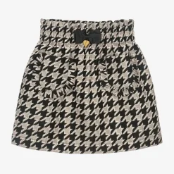 Angels Face Girls Black & Ivory Houndstooth Cotton Skirt Black/Silver Hot